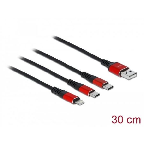 Câble charge USB A Lightning / 2 USB C 30cm - 86708