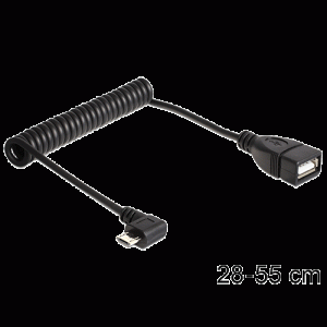 Câble USB OTG spiralé A F - Micro B M coudé 55cm - 83354