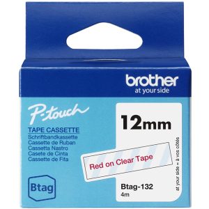 Ruban Btag non-laminé 12mm Rouge/Transparent - BTAG132