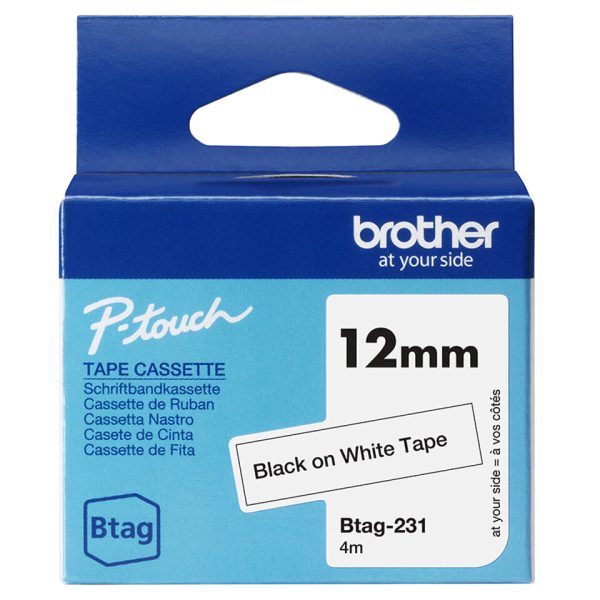 Ruban Btag non-laminé 12mm Noir/Blanc - BTAG231