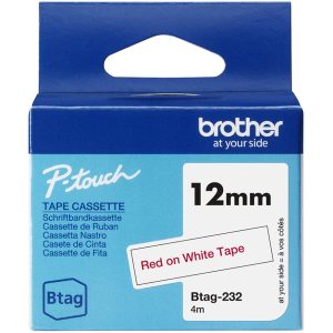 Ruban Btag non-laminé 12mm Rouge/Blanc - BTAG232