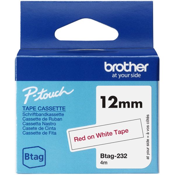 Ruban Btag non-laminé 12mm Rouge/Blanc - BTAG232
