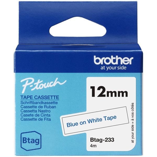 Ruban Btag non-laminé 12mm Bleu/Blanc - BTAG233