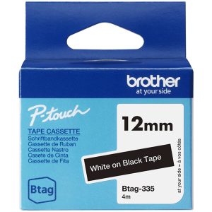 Ruban Btag non-laminé 12mm Blanc/Noir - BTAG335