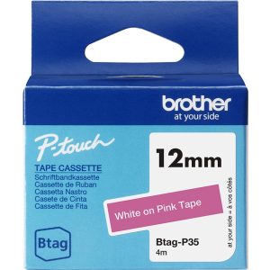 Ruban Btag non-laminé 12mm Blanc/Rose - BTAGP35