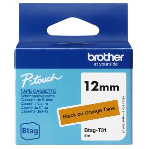 Ruban Btag non-laminé 12mm Noir/Orange - BTAGT31