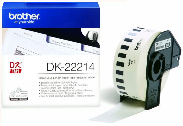 Ruban continu papier adhésif 12mm noir / blanc - DK22214