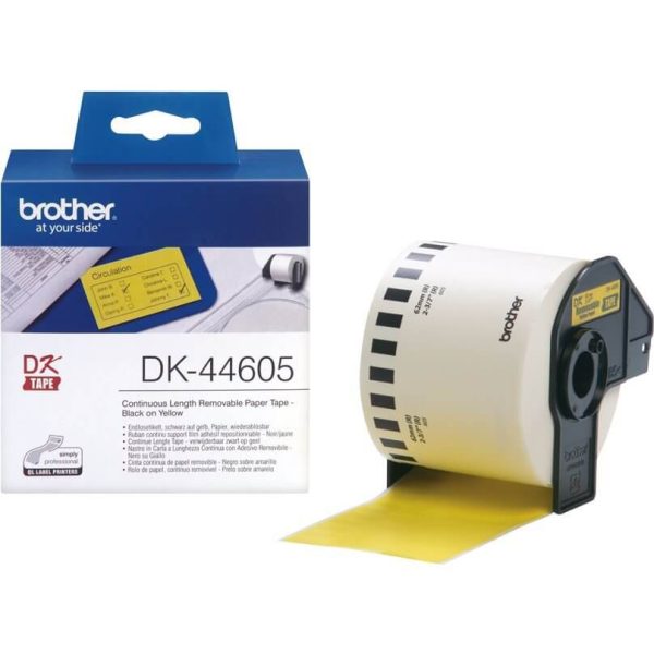 Ruban cont. papier repositionnable 62mm noir/jaune - DK44605