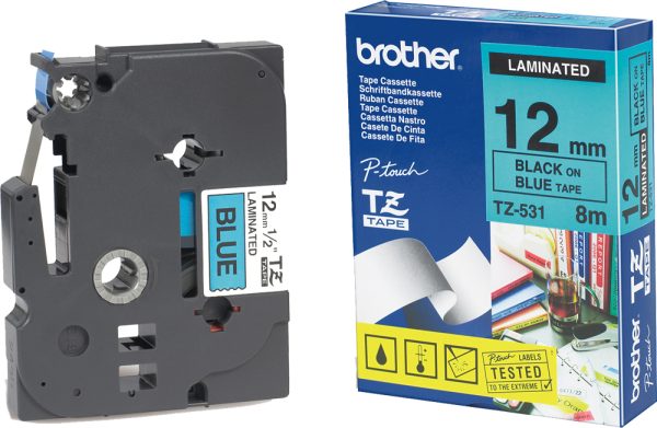 Ruban TZ laminé 12mm noir / bleu - TZE531
