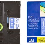 Ruban TZ laminé 12mm blanc / bleu brillant - TZE535