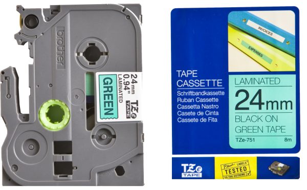 Ruban TZ laminé 24mm noir / vert - TZE751