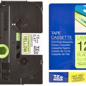 Ruban TZ laminé 12mm noir / jaune fluo - TZEC31