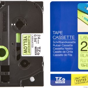 Ruban TZ laminé 24mm noir / jaune fluo - TZEC51