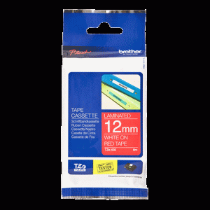 Ruban TZ laminé 12mm blanc / rouge brillant - TZE435
