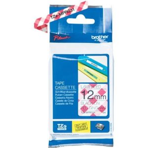 Ruban laminé Noir/Motifs Vichy Rouge 12mm - TZEMPRG31