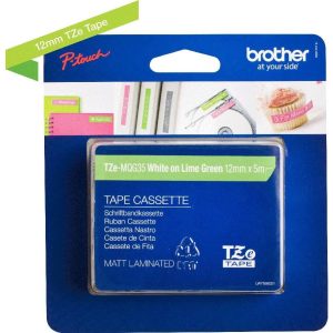 Ruban TZEM laminé 12mm Blanc/Vert citron - TZEMQG35
