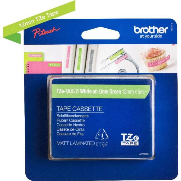 Ruban TZEM laminé 12mm Blanc/Vert citron - TZEMQG35