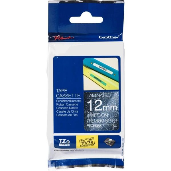 Ruban TZEPR laminé 12mm Blanc/Argent Premium - TZEPR935