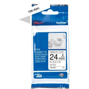 Ruban TZER251 24mm noir / blanc tissu non adhésif - TZER251