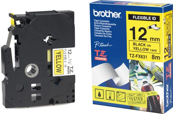 Ruban TZ flexible 12mm noir / jaune - TZEFX631