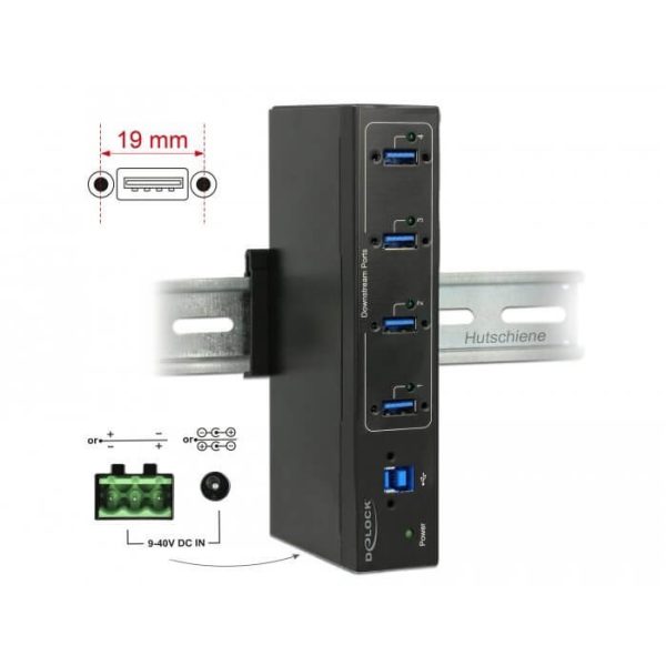 Hub USB 3.0 industriel 4 ports montage rail Din - 63309