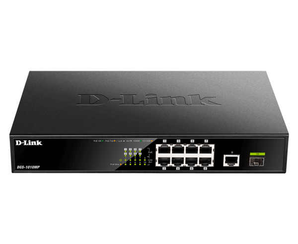 8 ports Giga PoEaf/at (125W) + 1 port Giga & 1 SFP - DGS-1010MP/E
