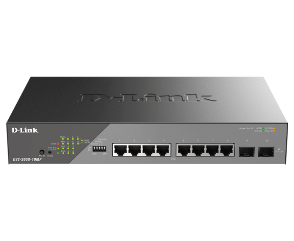 8 ports Giga PoEat dont 4 Longue Distance + 2 SFP - DSS-200G-10MP/E