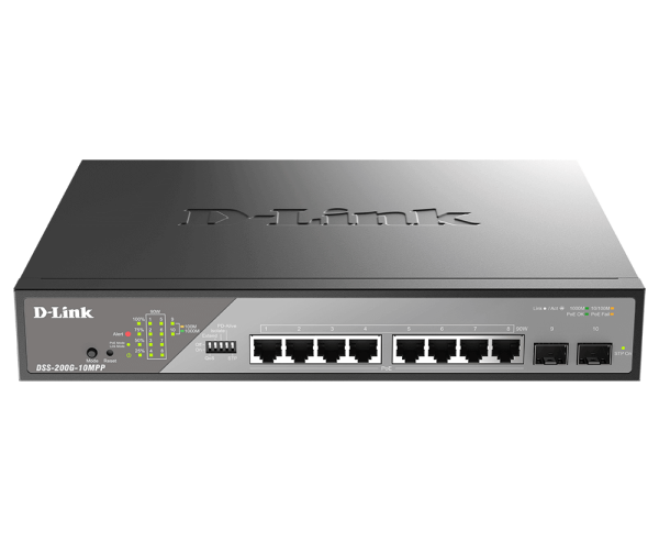 8 ports Giga PoEbt dont 8 Longue Distance + 4 SFP - DSS-200G-10MPP/E