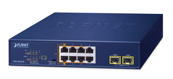 Switch 19" 8 ports Giga PoE bt 180W 2xSFP - GSD-1022UP